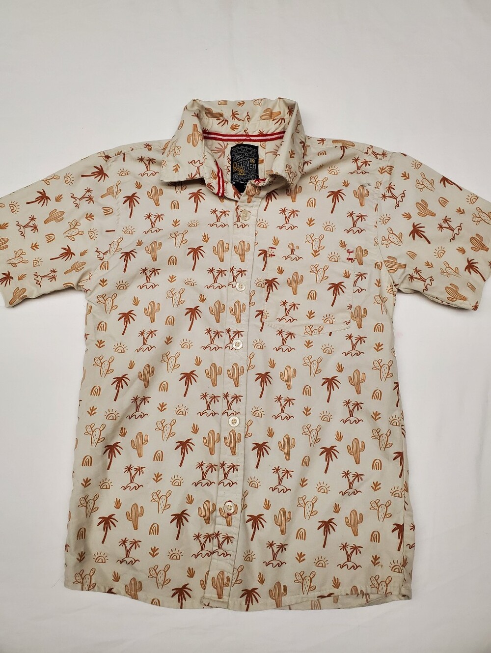 Retro Stitch Boys Size 8 Cactus Desert Print Short Sleeve Button Down Shirt